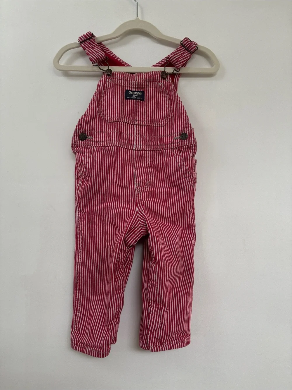 OshKosh B'gosh Red & White Striped Toddler Overalls 18M